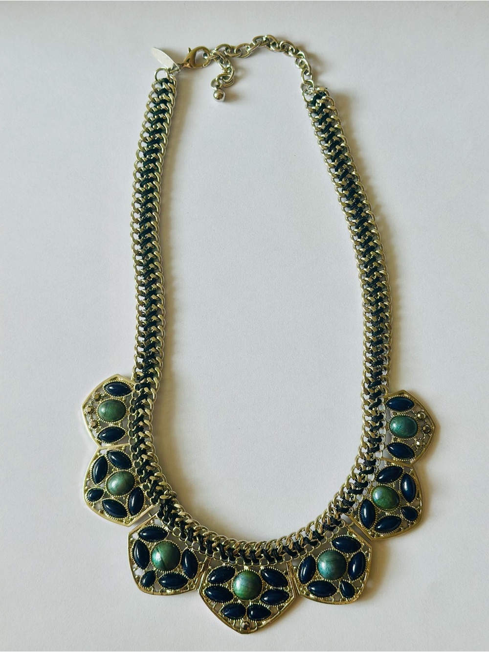 Statement Necklace with Blue-Green Gem Accents